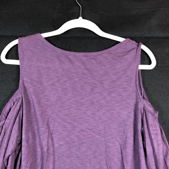 Express Women Blouse Purple Cold Shoulder Scoop Neck Peasant Stretch Large - Picture 11 of 12